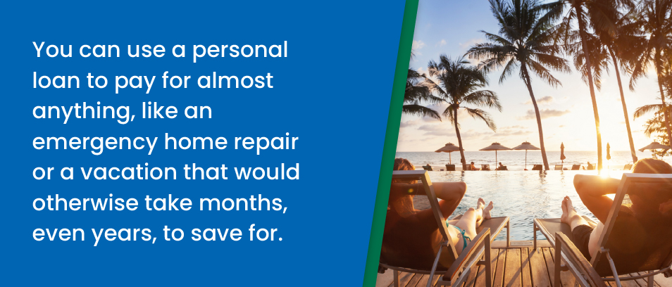 You can use a personal loan to pay for almost anything, like an emergency home repair or a vacation that would otherwise take months, even years, to save for - Image of people overlooking a pool and the ocean at a tropical resort
